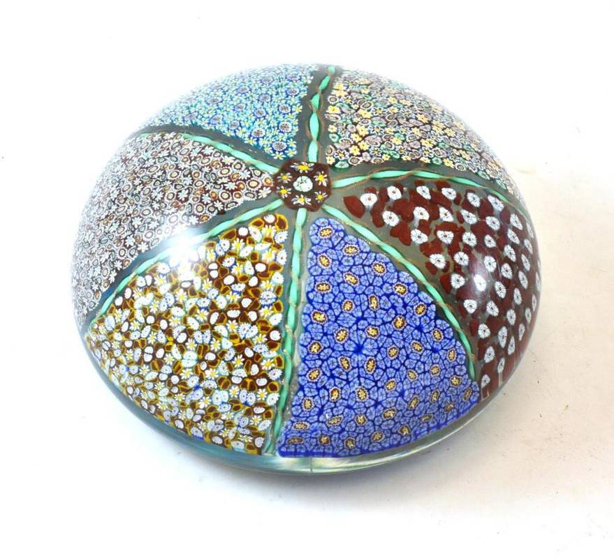 Lot 6 - A Large Millefiori Paperweight, with central bouquet within six radiating panels of millefiori...