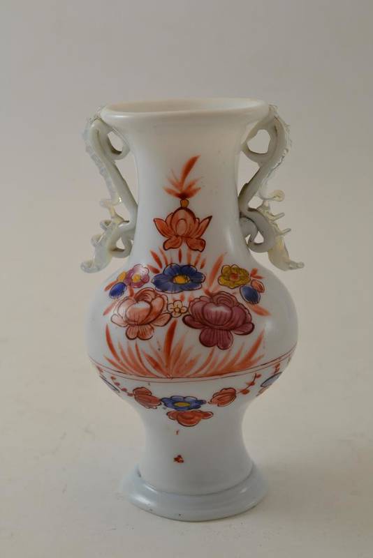 Lot 7 - A Façon de Venise Opaque White Vase, 18th century, of baluster form with scroll handles,...