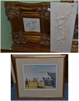 Lot 487 - Fern Webb plaster relief picture, 1972; a similar resin plaque in a gilt frame; four modern...