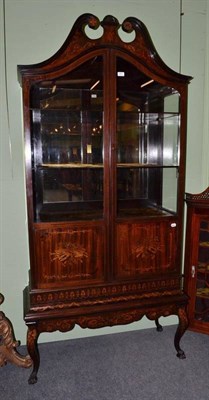 Lot 527 - An Edwardian mahogany display cabinet with extensive Sorrento type marquetry inlay to three...