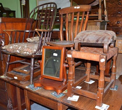 Lot 530 - A 19th century primitive painted elm stick back Windsor chair, a lath back kitchen chair, a...