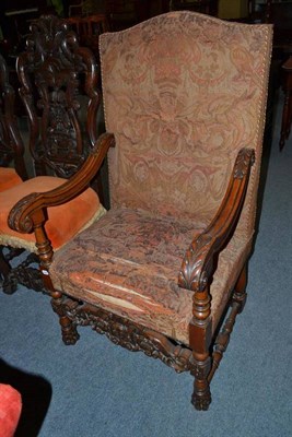 Lot 578 - 17th century style oak open armchair