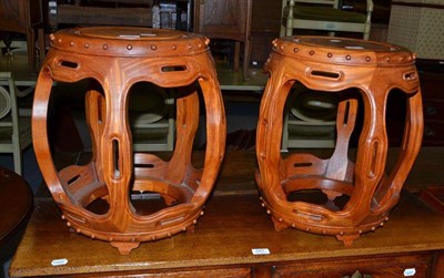 Lot 586 - Pair of Chinese barrel stands of recent date, 46cm high