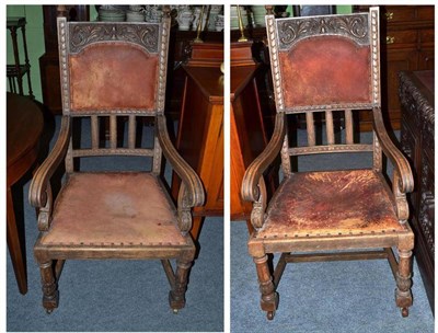 Lot 636 - Pair of oak carver chairs