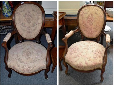 Lot 648 - Pair of Victorian rosewood medallion back open armchairs