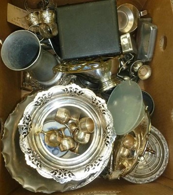 Lot 664 - Two boxes of plated ware and pewter