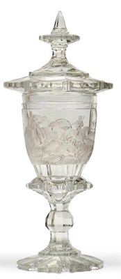 Lot 34 - A Bohemian Glass Goblet and Cover, mid 19th century, with minaret finial, the ovoid body...