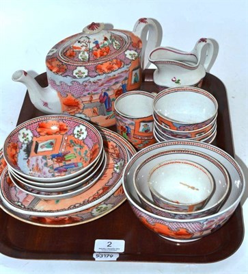 Lot 2 - A Newhall chinoiserie decorated part tea service