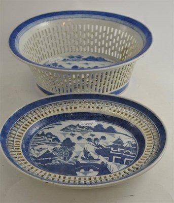 Lot 15 - A Chinese export blue and white basket and stand