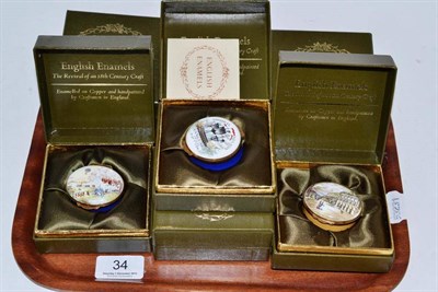 Lot 34 - Seven cased English enamel boxes