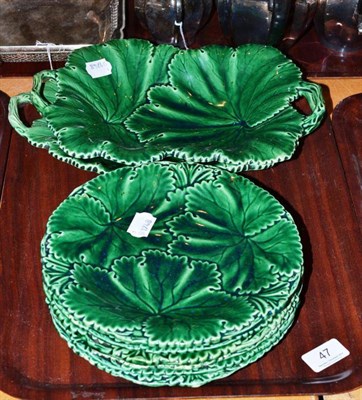 Lot 47 - A Copeland Cabbage Leaf eight piece dessert service