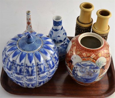 Lot 53 - Chinese small gourd vase, Imari vase, pair of resin vases etc