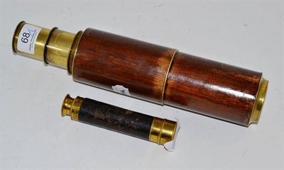 Lot 68 - A brass three draw telescope by Dolland with mahogany sleeve and a smaller telescope