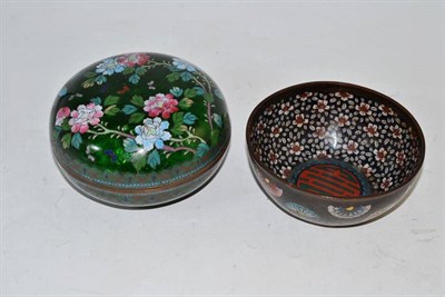 Lot 77 - A cloisonné bowl with floral decoration, signed, and a cloisonné box and cover