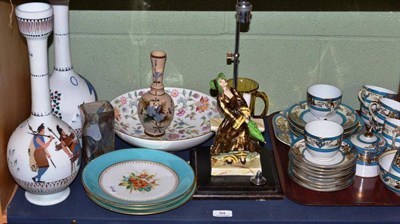 Lot 94 - A Noritake tea set, figural lamp, pair of milk glass vases, Minton Haddon Hall bow etc