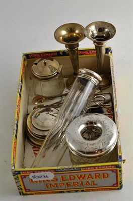 Lot 132 - A quantity of silver items including a small toast rack, small spill vases, etc