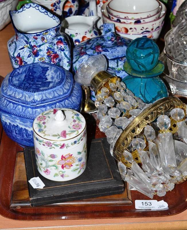 Lot 153 - A tray including Maling Chintz jug, Ringtons tea caddy, Mdina glass bottle and stopper etc