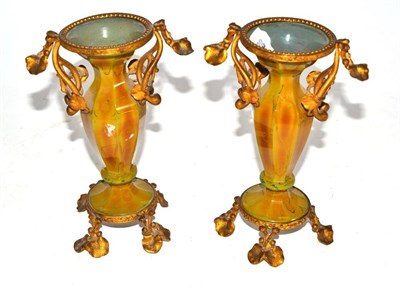 Lot 52 - A Pair of French Gilt Metal Mounted Agate Glass Vases, mid 19th century, of hexagonal baluster...