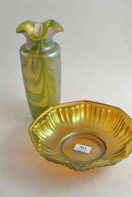 Lot 161 - A Loetz style iridescent vase and a pressed glass octagonal lustrous bowl