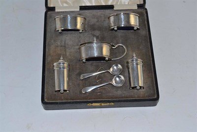 Lot 172 - A five piece silver cruet, cased