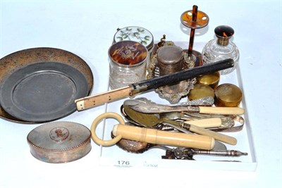 Lot 176 - Silver and tortoiseshell dressing table pieces, tape measure, etc and a silver Dutch import spoon