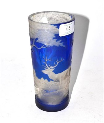 Lot 55 - A Bohemian Blue Overlay Clear Glass Beaker, mid 19th century, of slightly flared cylindrical...