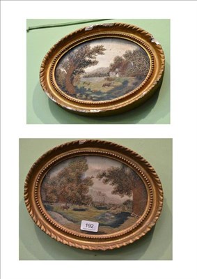 Lot 192 - A pair of 19th century silkwork landscapes in gilt frames (both worn)