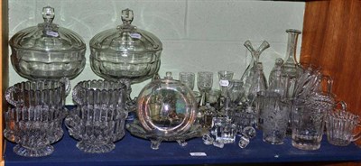 Lot 207 - Large quantity of press-moulded and other glassware, including pair of large covered pedestal...