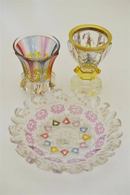 Lot 57 - A Bohemian Glass Goblet, late 19th century, the panelled oval bowl painted in the style of...