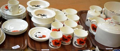 Lot 213 - Wedgwood Susie Cooper Cornpoppy tea and coffee set (on three trays)