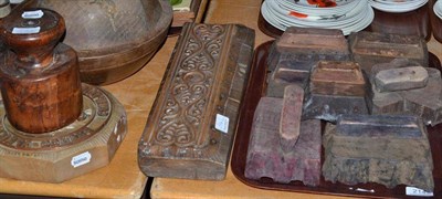 Lot 214 - A quantity of printing blocks, a treen bowl and a mallet