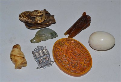 Lot 235 - Oriental collectables including an ivory netsuke, hardstone netsuke etc