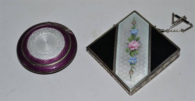 Lot 236 - Two enamelled white metal compacts (2)