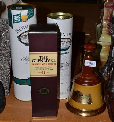 Lot 260 - Bowmore Legend 12 year old, one litre and 70cl, The Glenlivet 12 year old French oak finish and...