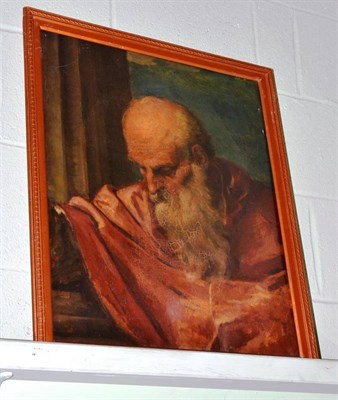 Lot 275 - Oil on canvas depicting an old scholar