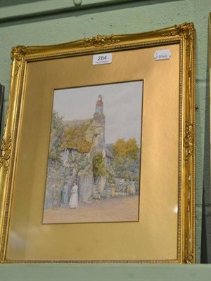 Lot 284 - Watercolour depicting two figures beside a cottage, signed A Adams in a gilt frame