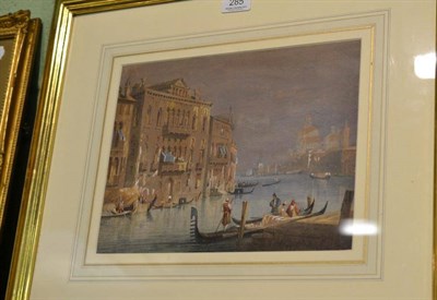 Lot 285 - Watercolour attributed to Samuel Prout, The Grand Canal, Venice with label to verso The Catto...