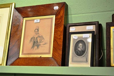 Lot 286 - A rosewood framed portrait of a woman and three other portraits