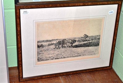 Lot 292 - D J Robinson, a pair of framed etchings and two framed oil on board landscapes