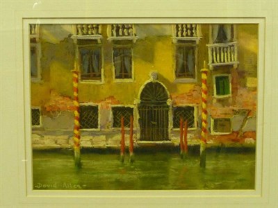 Lot 355 - David Allen RSMA (b.1945) ";Fading Facade on the Grand Canal"; Signed, inscribed on label...