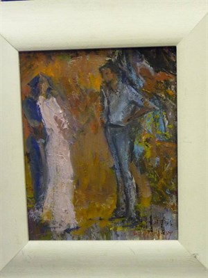 Lot 363 - Dorothy Bradford (1918-2008) ";Conversation"; Signed and dated (19)97, inscribed verso, oil on...