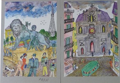 Lot 370 - Lois Bygrave (1915-1996)  ";Paris";;  ";Paris"; Both signed and inscribed,pen, ink and watercolour