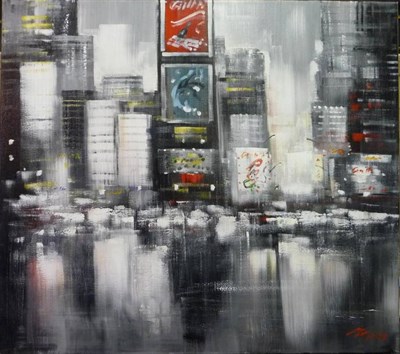 Lot 372 - Continental School (20th/21st Century) ";New York"; Indistinctly signed, acrylic on canvas, 80cm by