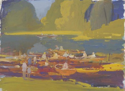 Lot 390 - William Norman Gaunt FIAL, NDD (1918-2001) ";A Lake in Summer"; Signed, gouache on paper laid...