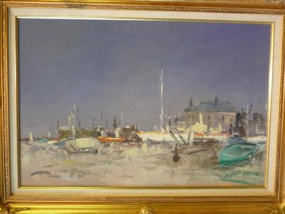 Lot 392 - William Norman Gaunt FIAL, NDD (1918-2001) The Marina Oil on board, 49.5cm by 75cm