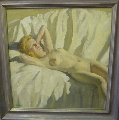 Lot 403 - Frank Jameson (1898-1968) Nude reclining Signed, oil on canvas board, 39.5cm by 38.5cm