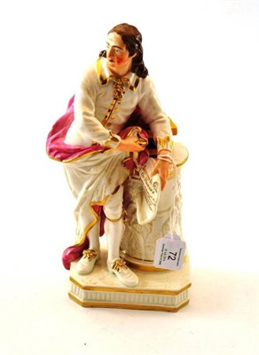 Lot 72 - A Derby Porcelain Figure of Milton, circa 1780, standing, holding an inscribed scroll, leaning on a