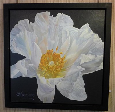 Lot 417 - David Leeming (20th/21st Century) ";White Poppy"; Signed, oil on canvas, 100cm by 99.5cm