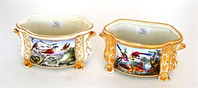 Lot 73 - A Matched Pair of Derby Porcelain Bough Pots, circa 1830, of bombé form with scroll handles...