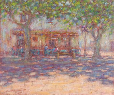 Lot 421 - John Mackie (b.1955) ";Restaurant Salses Village, France"; Signed and dated (19)89, inscribed...